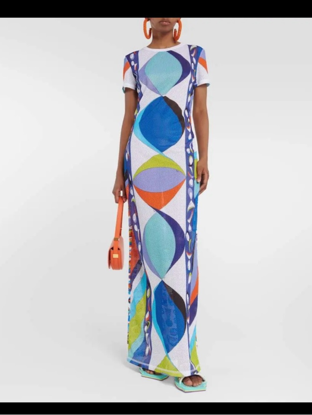 Emilio Pucci Multicolor Geometric Maxi Dress in Blue, Aqua & Orange